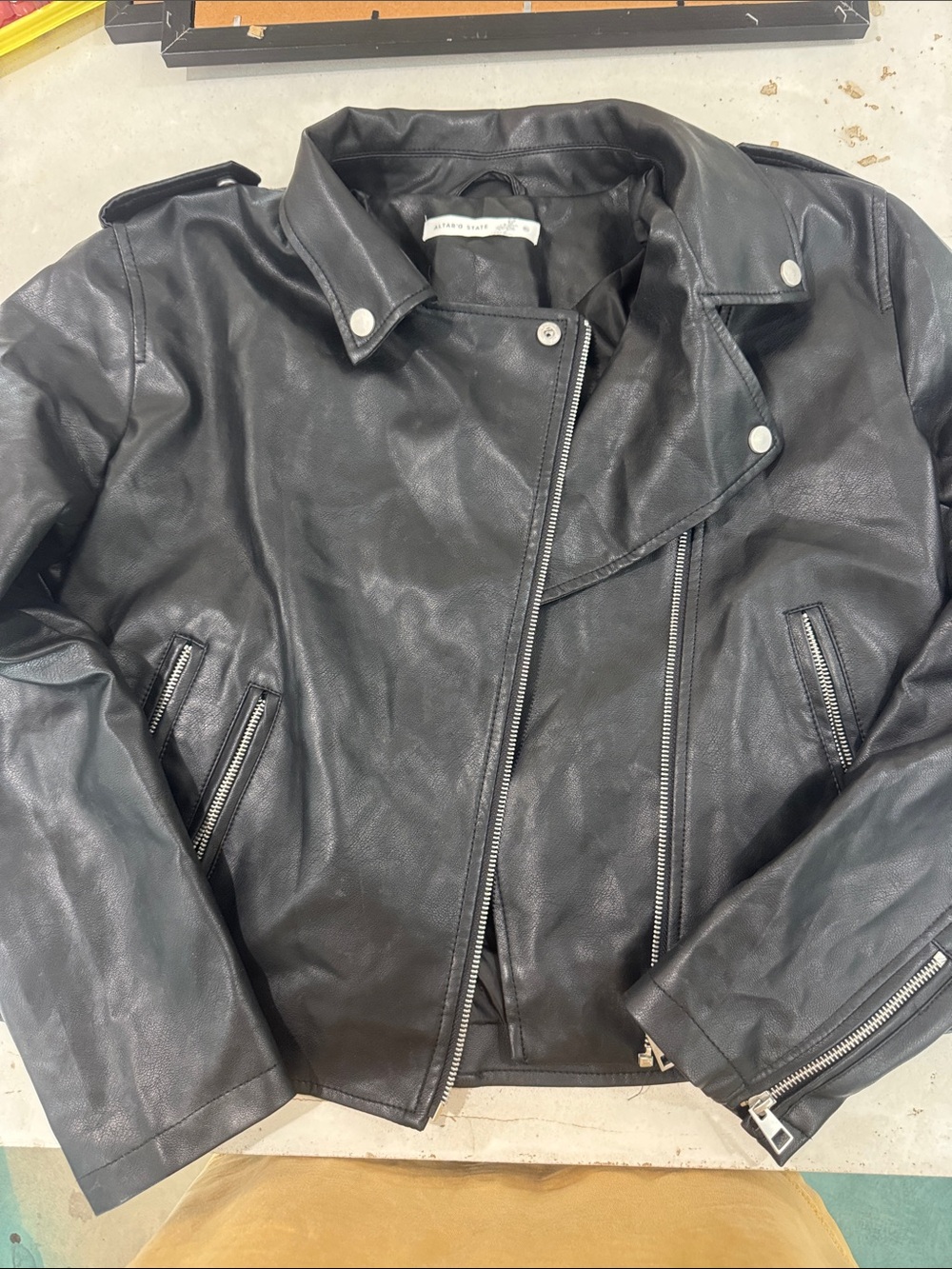 Altar'd State Black Faux Leather Moto Bomber Jacket